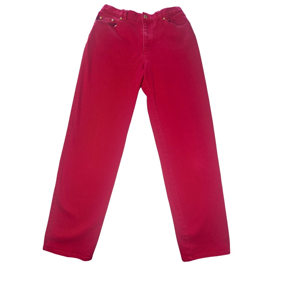 Lauren Ralph Lauren Red Straight Leg Jeans Womens 8 High Rise Gold Hardware